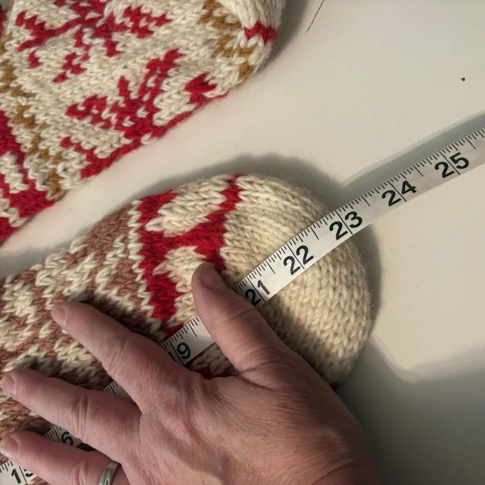 NWT PAIR SANTA Red & White Knit Wool Christmas Stockings $120 MSRP MADE IN NEPAL